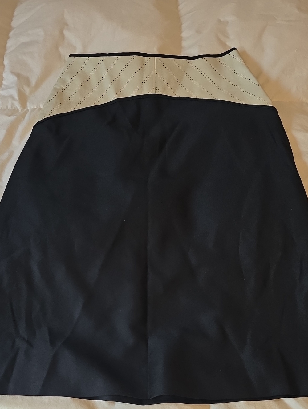 Lela Rose Black Skirt with Cream Perforated Leather Trim